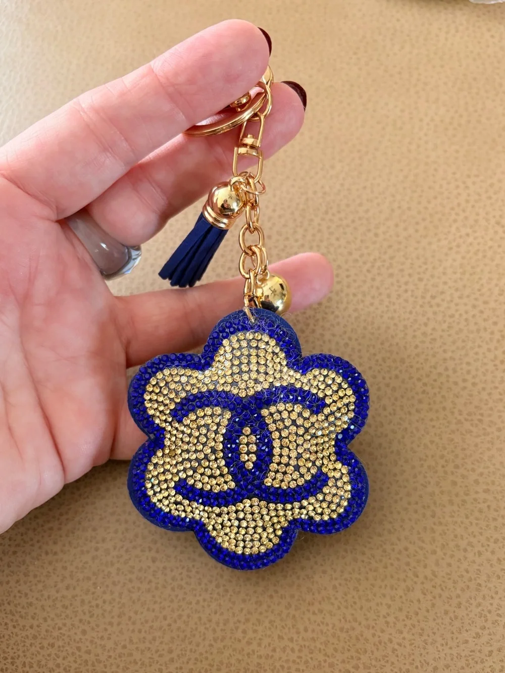 Bling Purple and Gold Crystal Flower Keychain